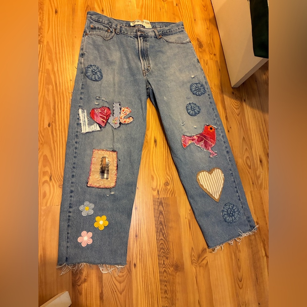 One of a Kind Reworked Levi's 560 Patchwork Jeans Handmade Cottagecore Boho Art
